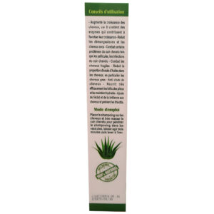 Aloe Vera Shampoo, de gel van de aloe vera plant is rijk aan vitamines, mineralen, aminozuren en antioxidanten die je haar voeden, hydrateren en beschermen. 200 milliliter, zijkant.